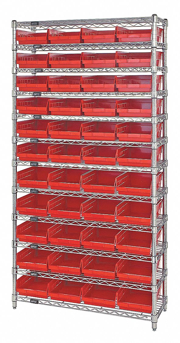 Bin Shelving: 36 in x 18 in x 74 in, 44 Bins, 12 Shelves, Open, Shelf Bin
