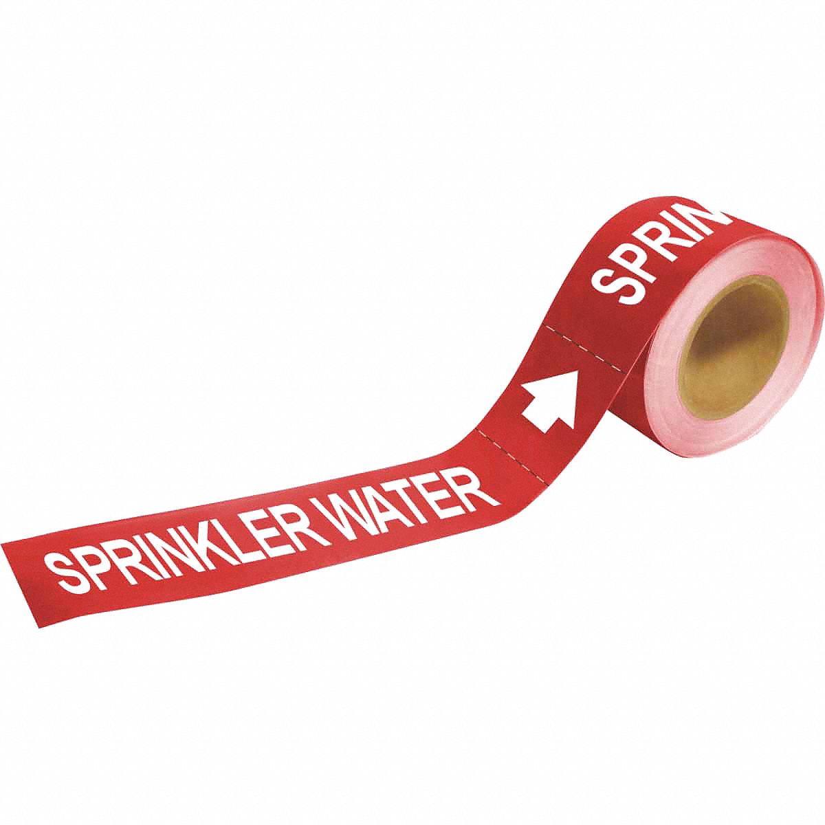 Pipe Marker: Sprinkler Water, Red, Red, Fits 1 1/2 to 2 in Pipe O.D., 25 Pipe Markers, With Arrows