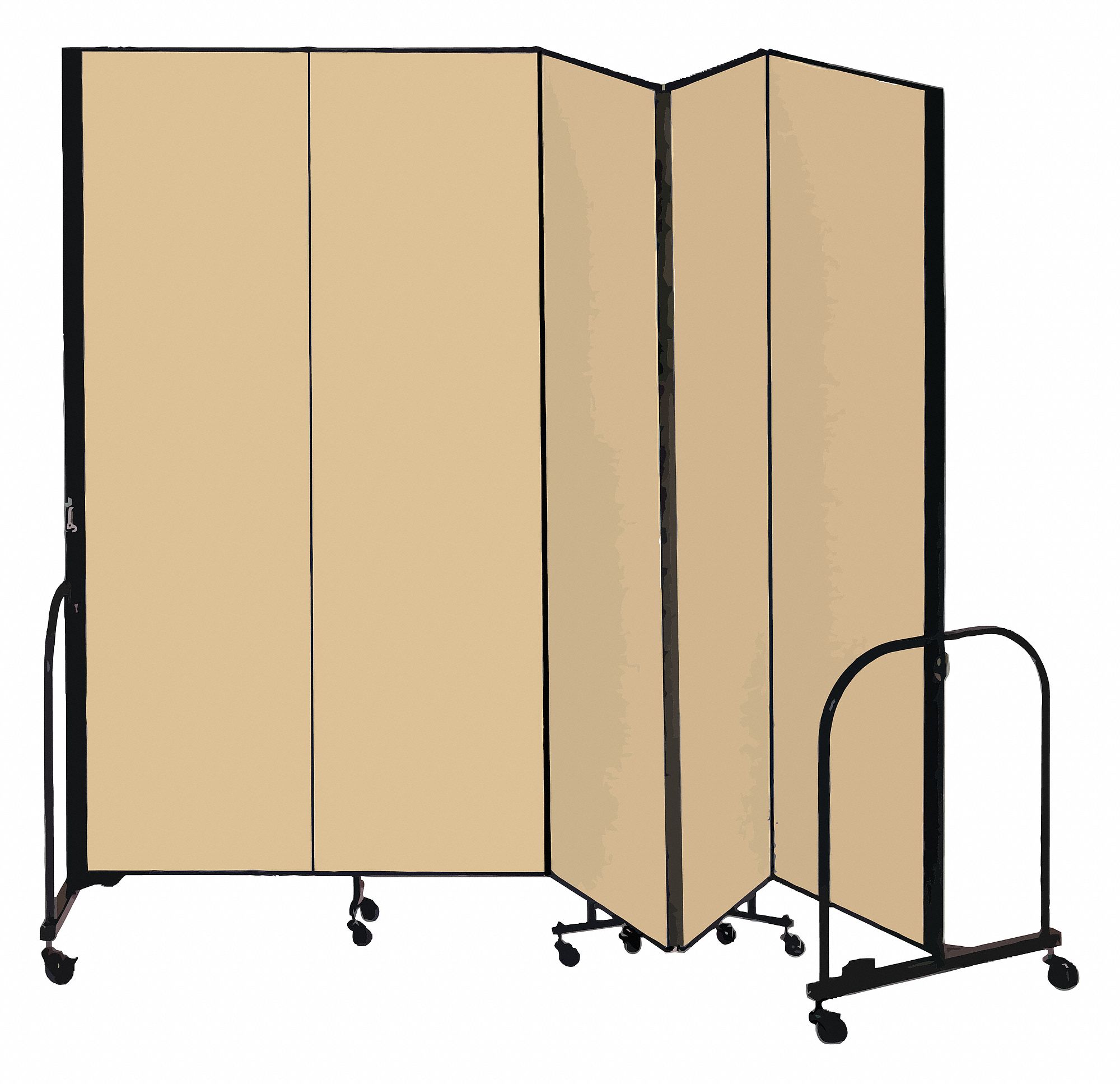 Room Divider: 5 Panels, Opaque, Walnut Panel, 88 in Overall Ht, 113 in Overall Wd
