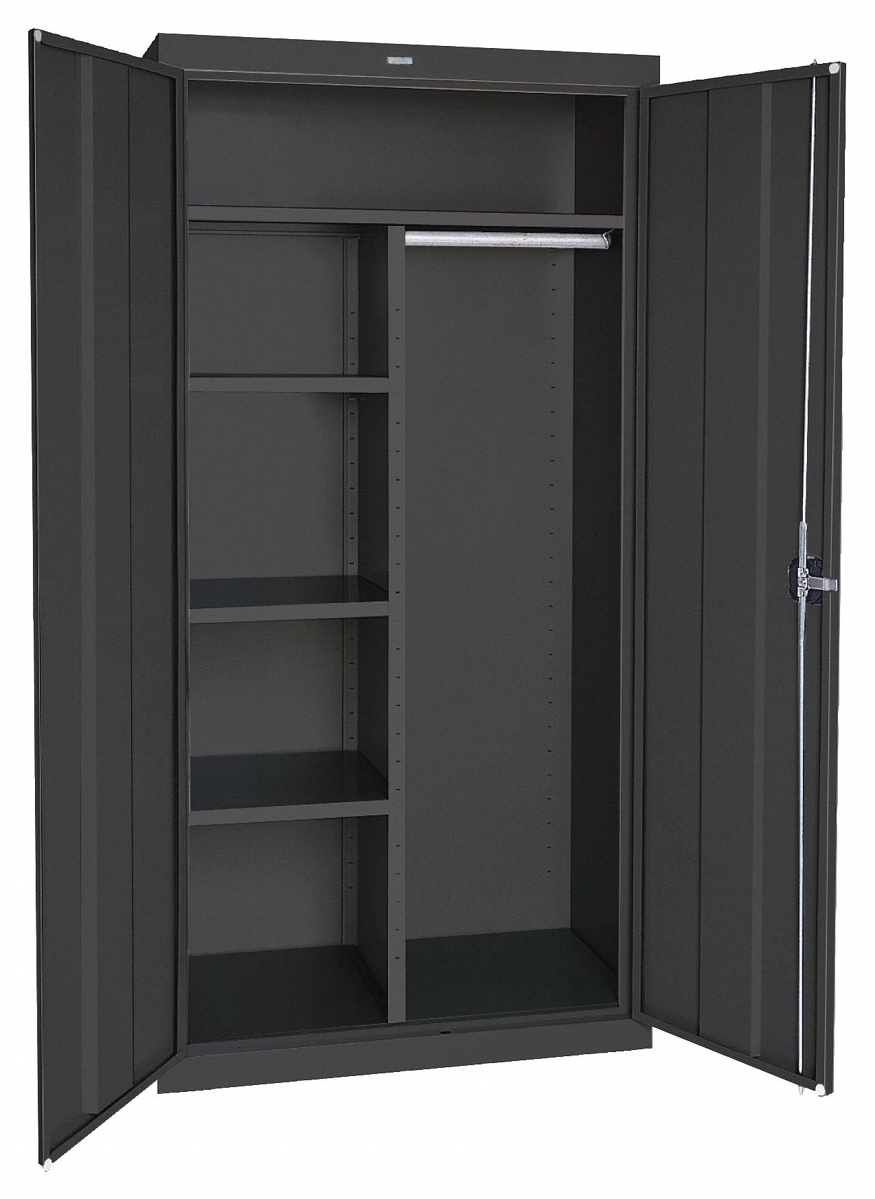 Storage Cabinet: 46 in x 24 in x 72 in, 4 Shelves, Recessed Pull Handle & Keyed, Adj, Solid