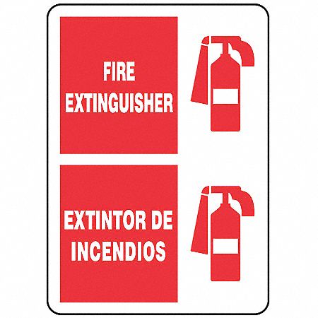 Fire Extinguisher Sign,14 x 10In,WHT/R