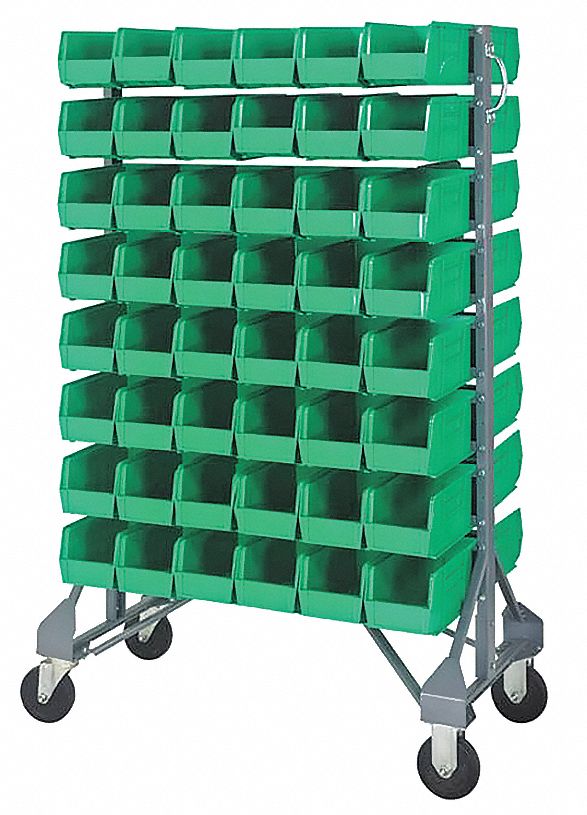 QUANTUM STORAGE SYSTEMS 2-Sided Mobile Bin Rail Floor Rack with 96 Bins ...