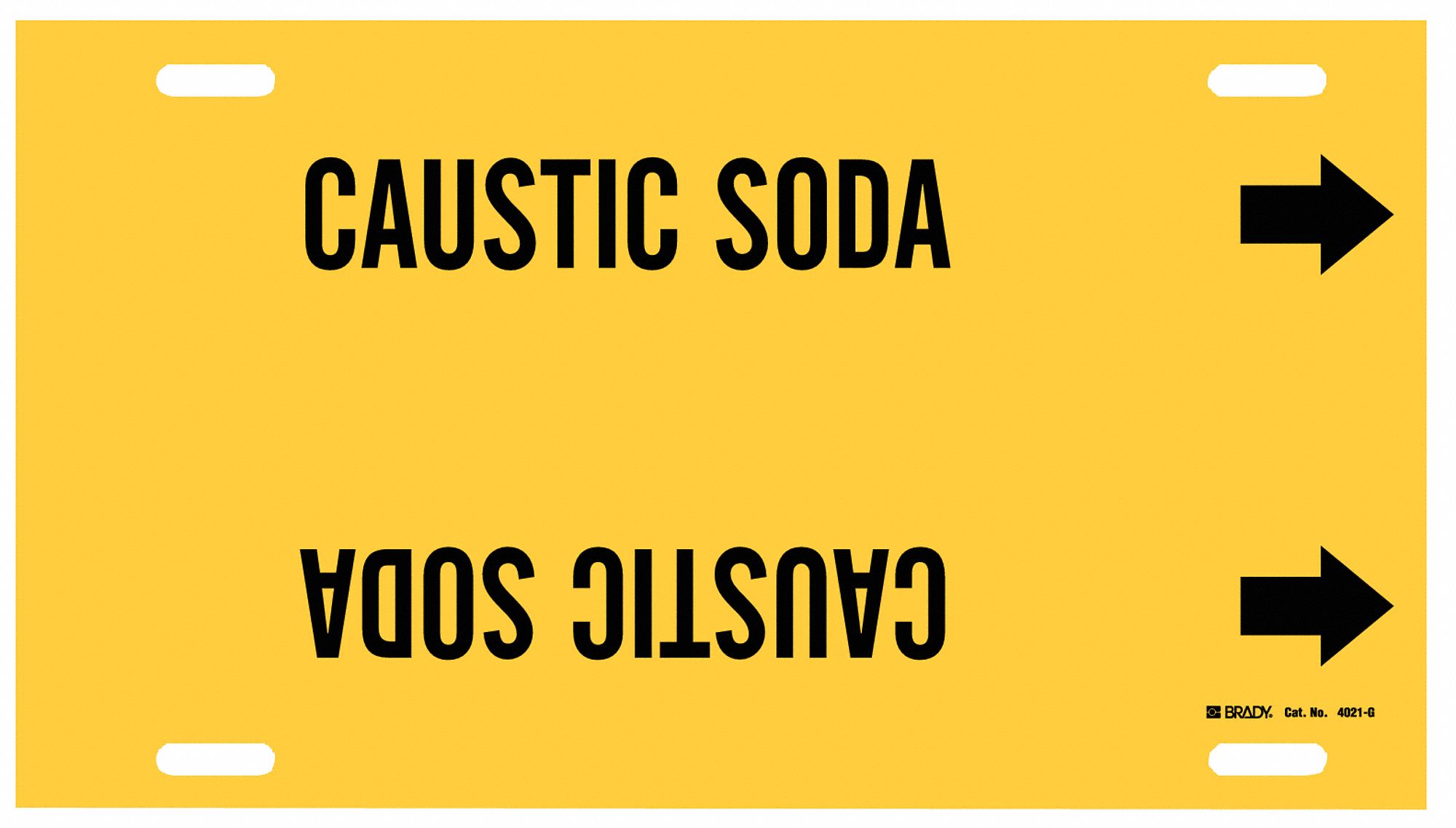 Pipe Marker: Caustic Soda, Yellow, Black, Fits 8 to 9 7/8 in Pipe O.D., 1 Pipe Markers, With Arrows
