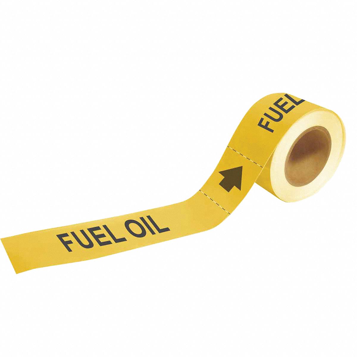 Pipe Marker: Fuel Oil, Yellow, Black, Fits 2 1/2 to 6 in Pipe O.D., 25 Pipe Markers, With Arrows