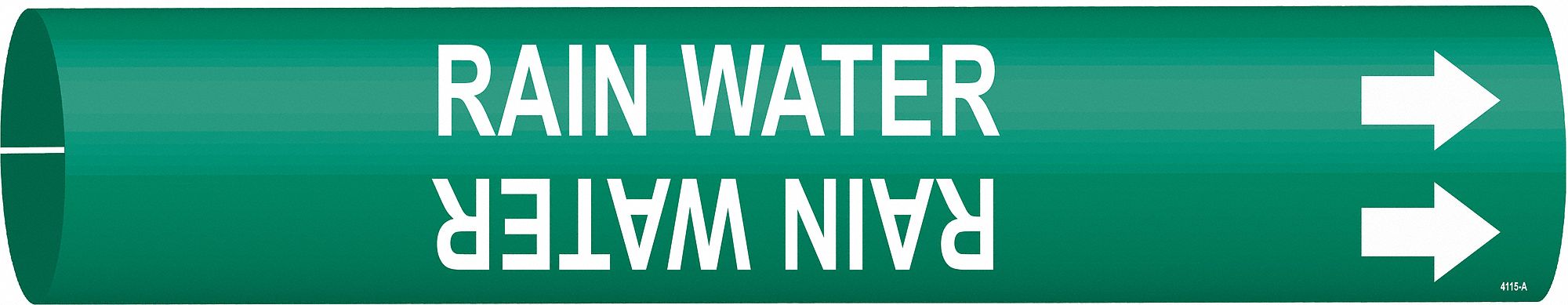 Pipe Marker: Rain Water, Green, White, Fits 3/4 to 1 3/8 in Pipe O.D., 1 Pipe Markers, With Arrows