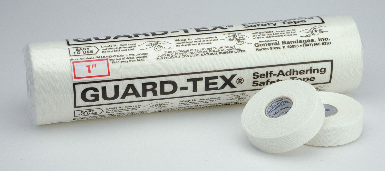 First Aid Tape: White, Cotton Gauze, 1 in Wd, 30 yd Lg, 12 PK