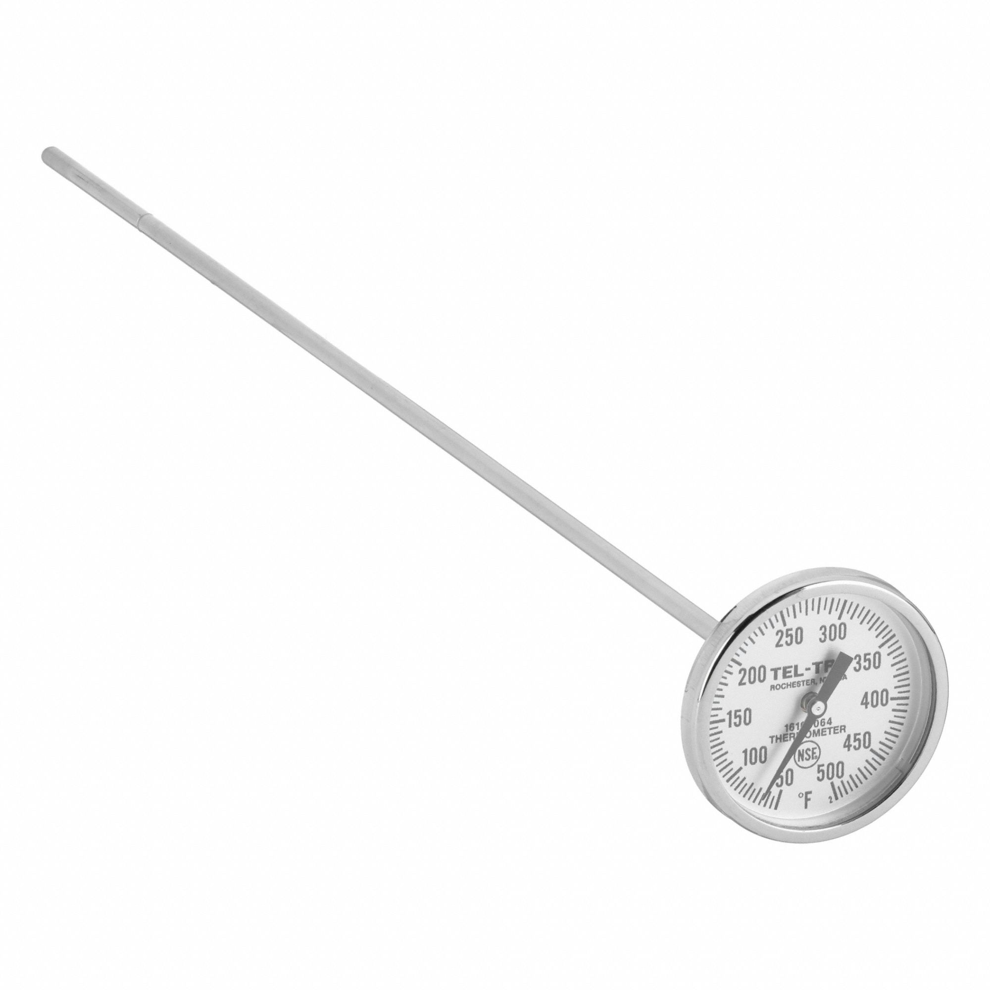 Laboratory Dial Thermometer: 50°F to 500°F, +/- 1% Accuracy, 12 in Stem Lg, Fahrenheit