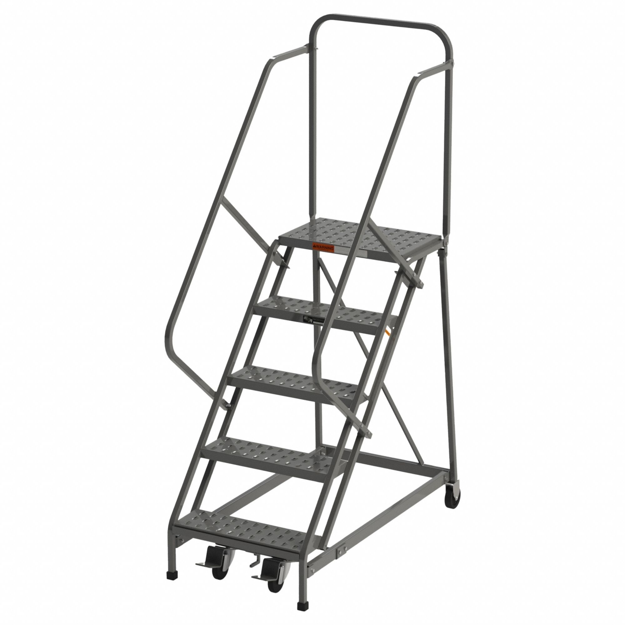 Rolling Ladder: 4.2 ft Platform Ht, Unassembled, Steel, Manual Lock, Perforated, 29 in x 54 in