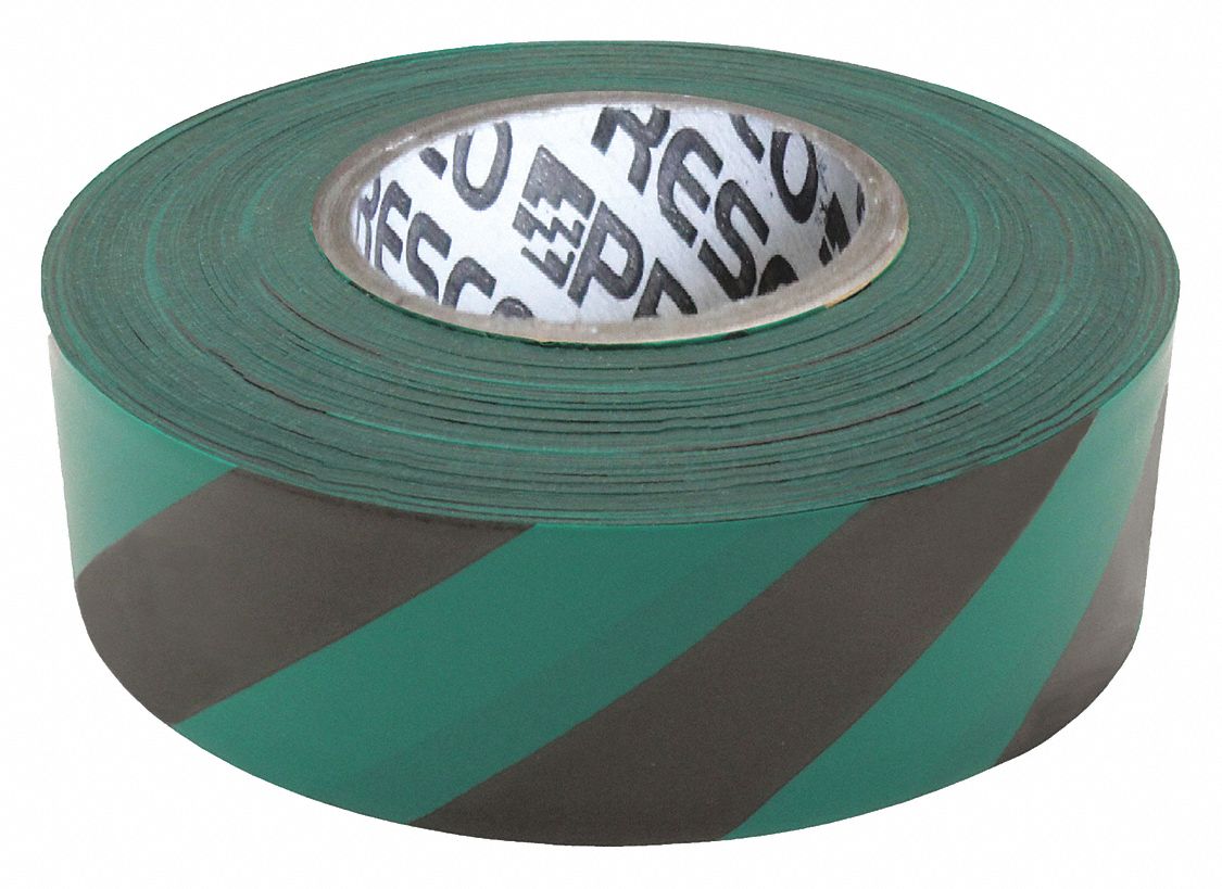 PRESCO PRODUCTS CO Flagging Tape, Green/Black, 1 3/16 in x 300 ft