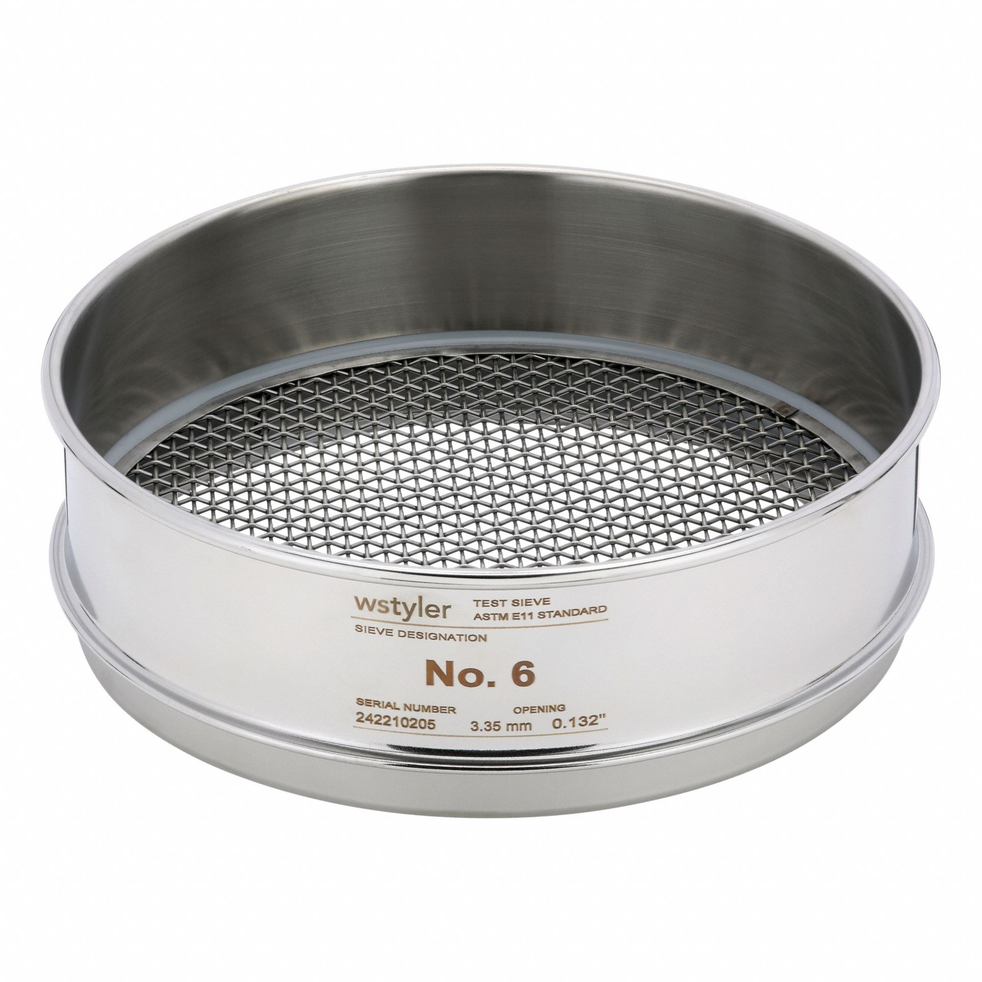 Standard Stainless Steel Cloth Test Sieve: Stainless Steel, 8 in Outside Dia, 2 5/8 in Ht