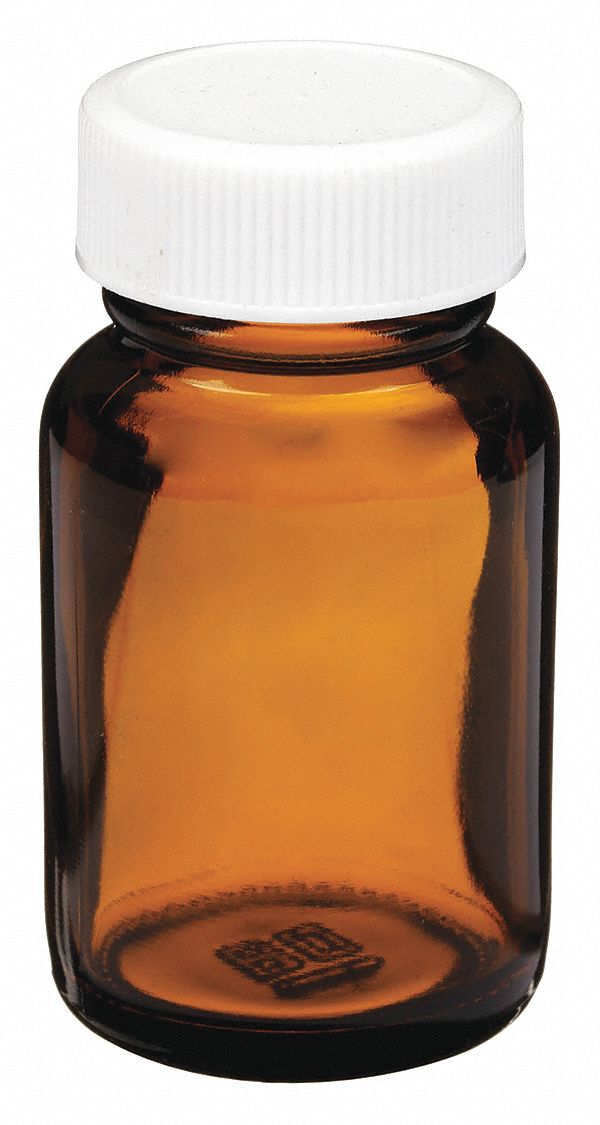 Bottle: Glass, 30 mL Capacity - mL, 1 fl oz Capacity - oz, Amber, Sampling, 37 mm Body Dia, Round