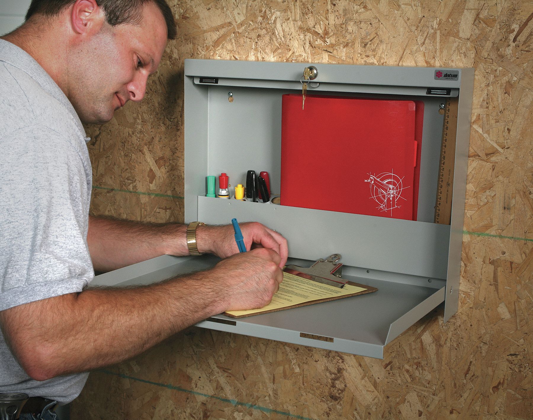 Folding Wall Mounted Desk: WW-100 Series, 20 in Overall Wd, 16 3/8 in Overall Ht, Lockable