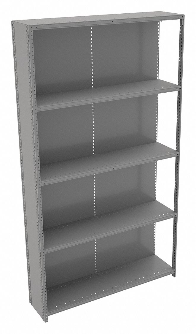 Metal Shelving: Add-On, Medium-Duty, 48 in x 12 in, 84 in Overall Ht, 5 Shelves, Solid Shelf