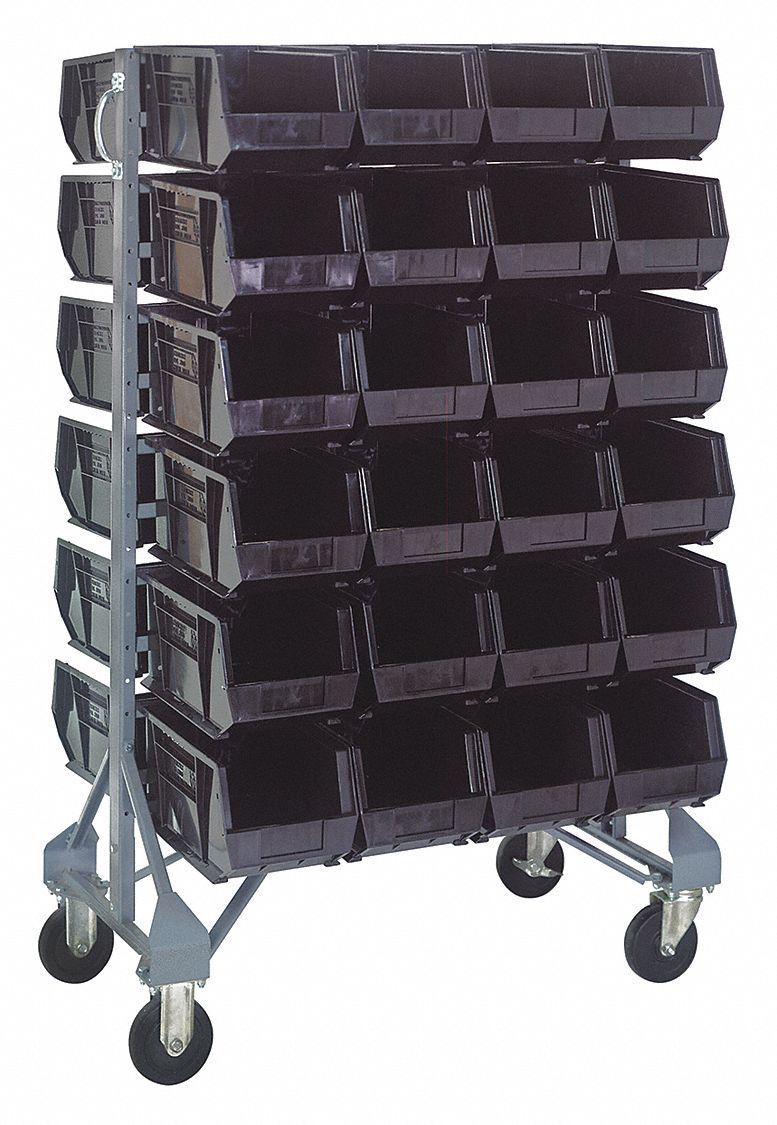 QUANTUM STORAGE SYSTEMS, 20 in x 36 in x 53 in, 48 Bins, Mobile Bin Rail Floor Rack 8Y892MQRU