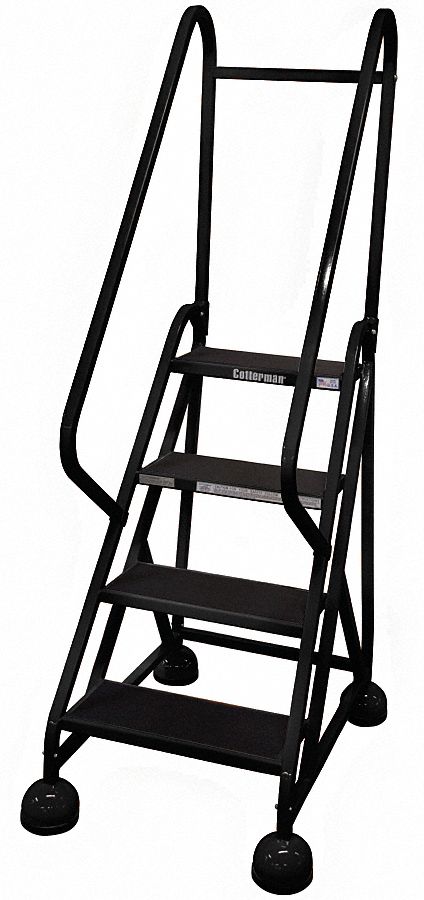 Rolling Ladder: 3 ft Platform Ht, Partially Assembled, Steel, Wt-Actuated Auto-Lock