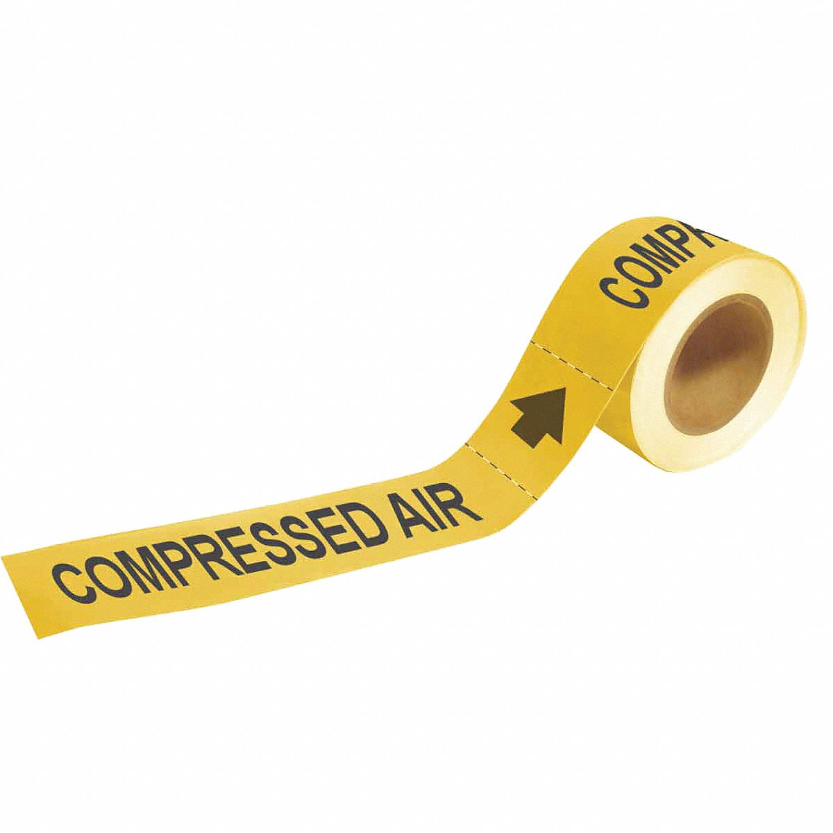 Pipe Marker: Compressed Air, Yellow, Yellow, Fits 2 1/2 to 6 in Pipe O.D., 25 Pipe Markers