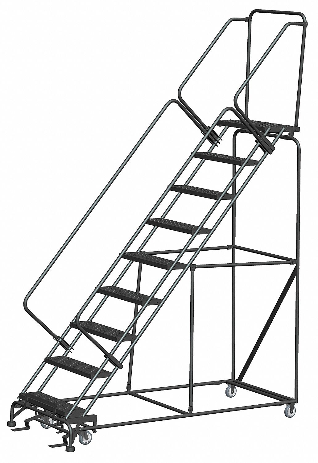 BALLYMORE 9Step Rolling Ladder, Perforated Step Tread, 123 in Overall