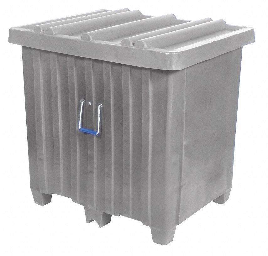 Ribbed Wall Container: 23 cu ft, 42 in x 34 in x 42 in, Lid Included, 2-Way Entry