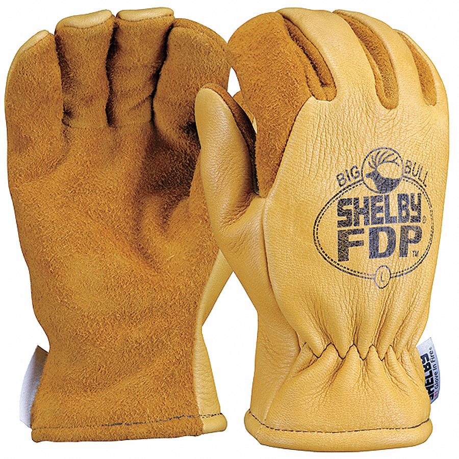 SHELBY Firefighters Gloves, Leather Palm Material, Size XL, Tan