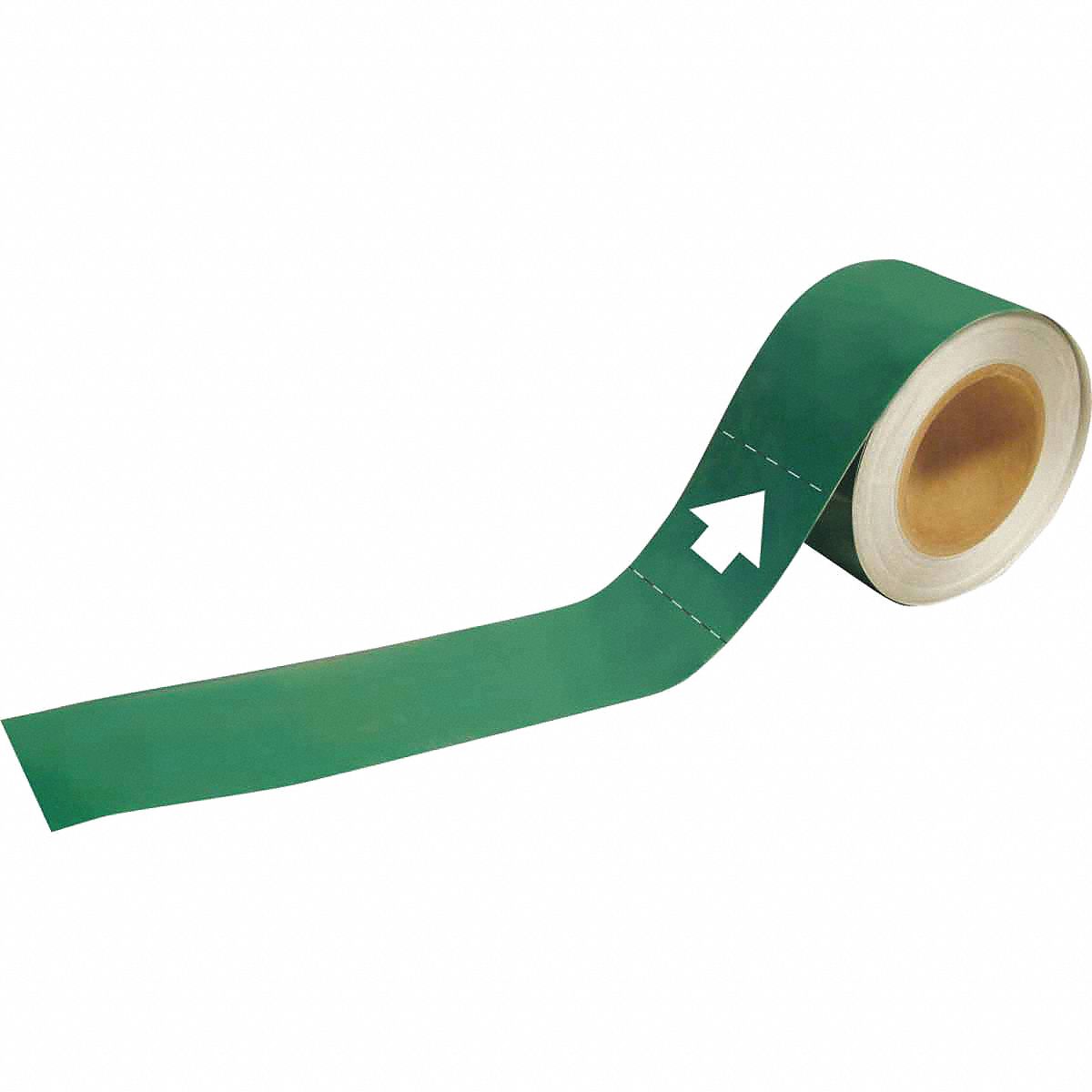 Pipe Marker: Green, Black, 8 in Wd, Vinyl, 8 in Roll Wd, 1 in Lg
