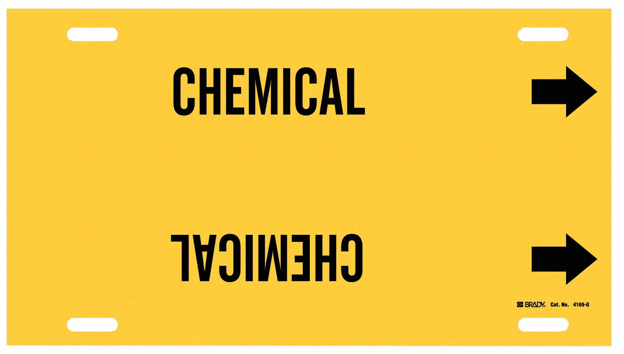 Pipe Marker: Chemical, Yellow, Black, Fits 8 to 9 7/8 in Pipe O.D., 1 Pipe Markers, With Arrows