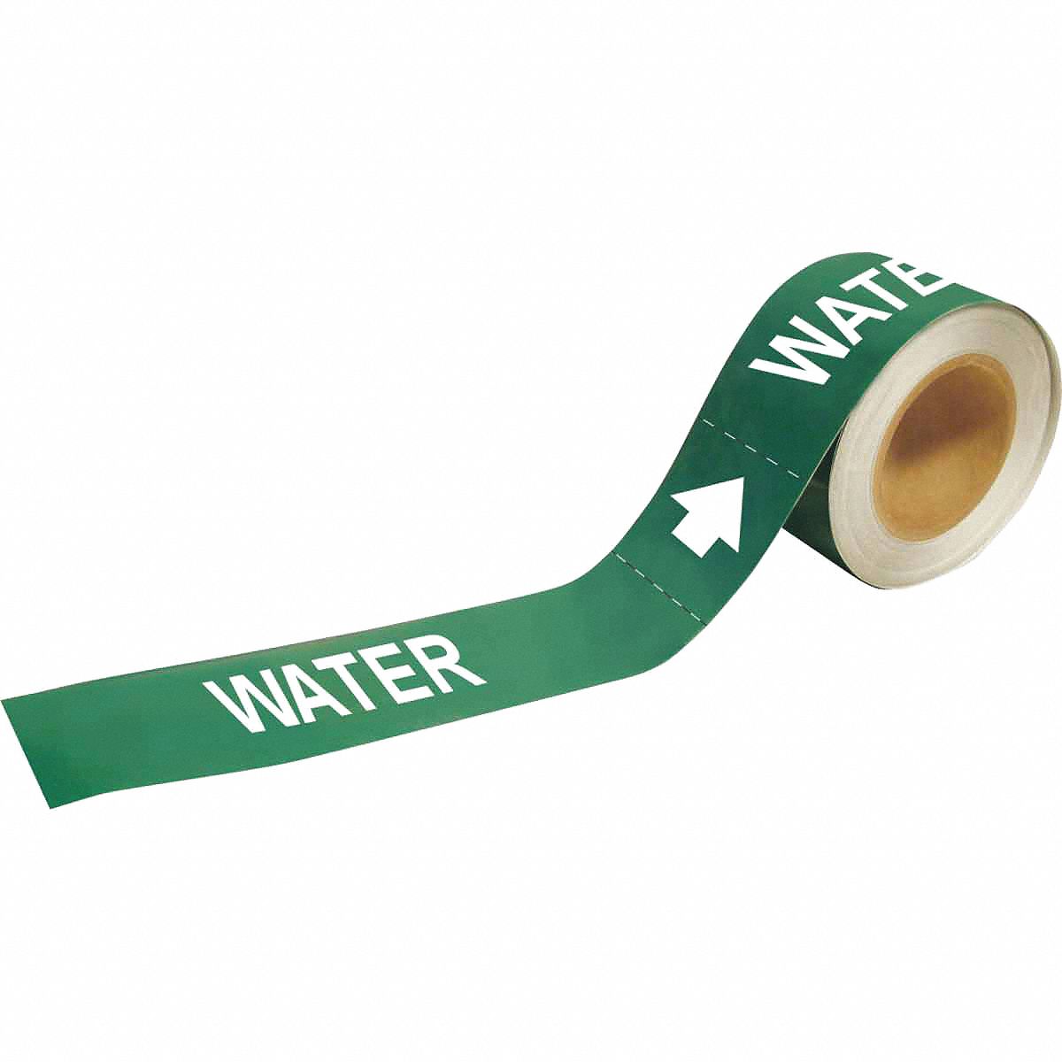 Pipe Marker: Water, Green, White, Fits 1 1/2 to 2 in Pipe O.D., 25 Pipe Markers, With Arrows