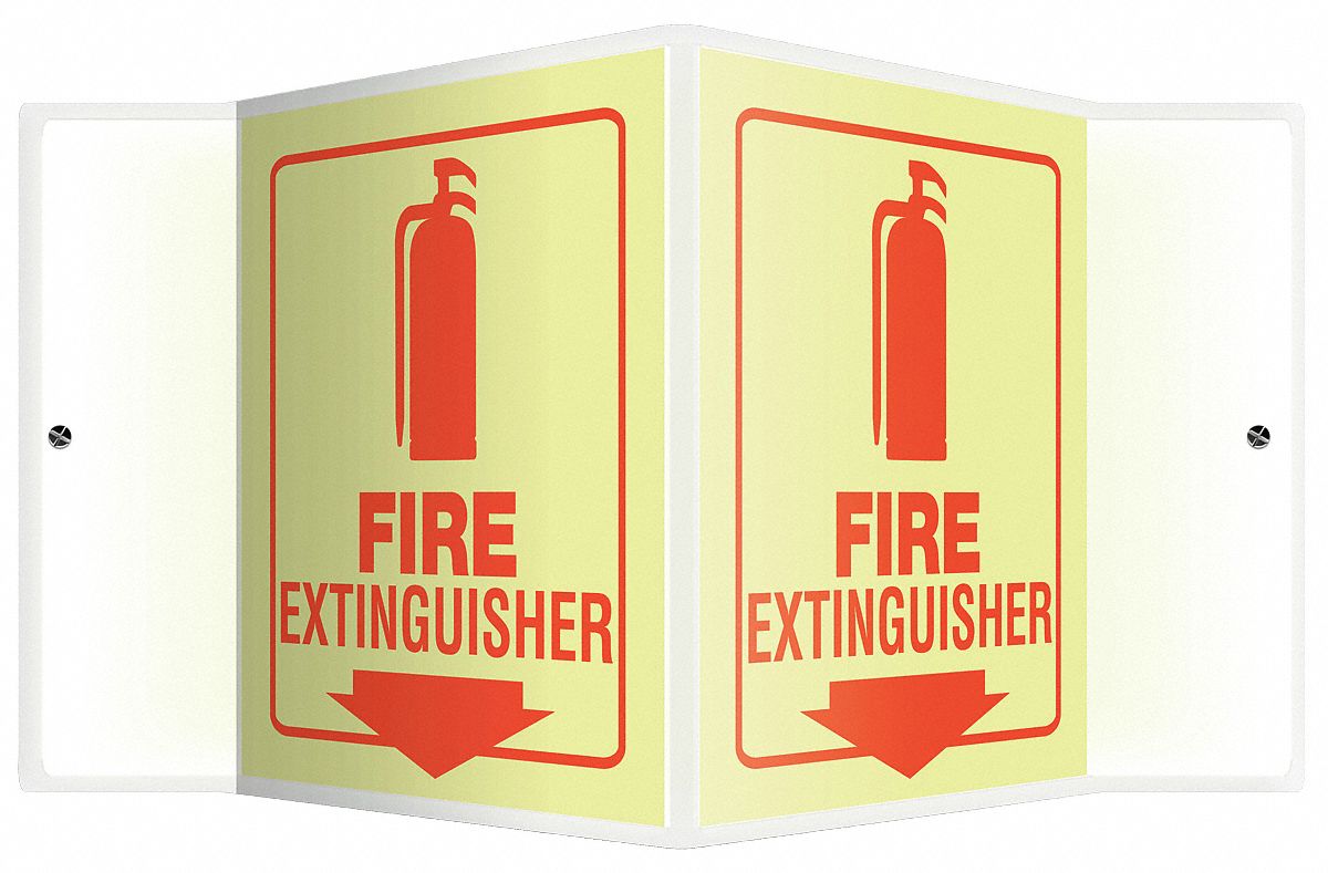 FIRE EQUIPMENT SIGN, NO HEADER, PLASTIC, 6 IN X 8½ IN, WITH MOUNTING HOLES, V-SHAPED