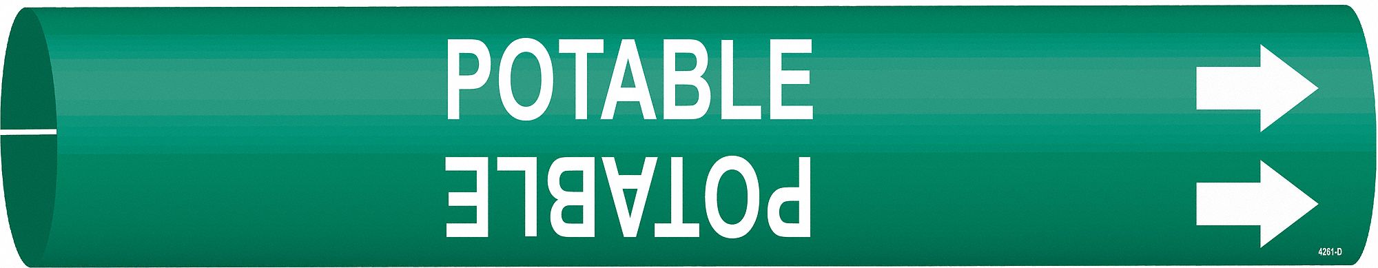 Pipe Marker: Potable, Green, White, Fits 4 to 6 in Pipe O.D., 1 Pipe Markers, With Arrows