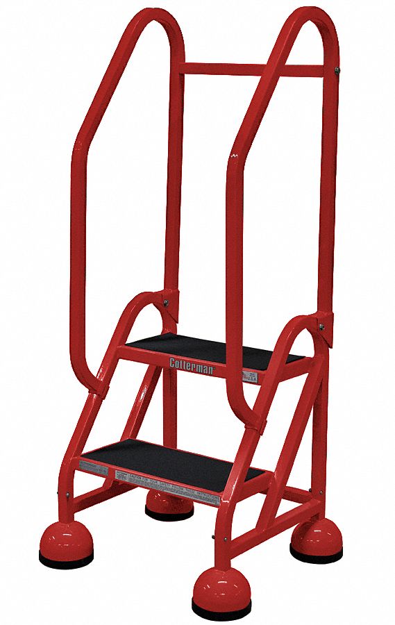 Rolling Ladder: 1.5 ft Platform Ht, Partially Assembled, Steel, Wt-Actuated Auto-Lock