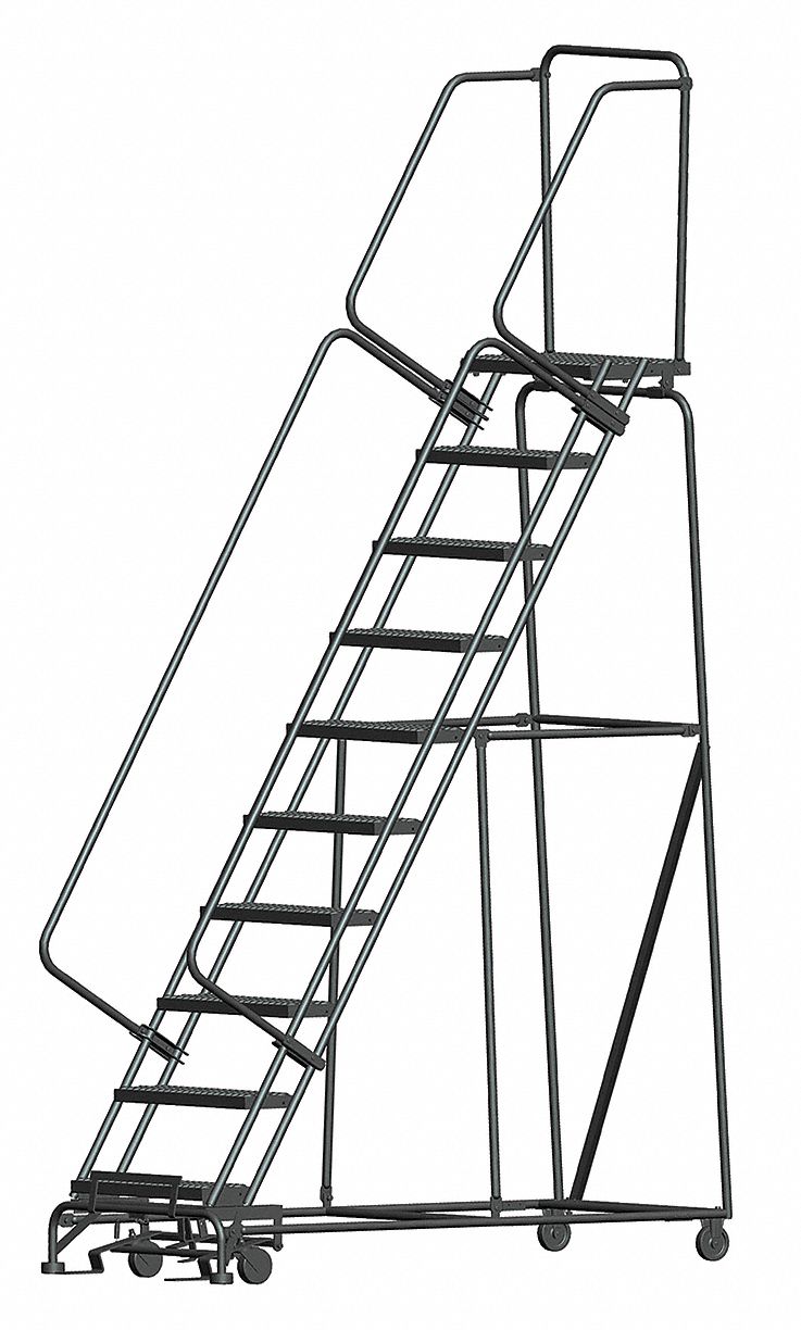 Rolling Ladder: 8.3 ft Platform Ht, Unassembled, Steel, Wt-Actuated Auto-Lock, Serrated