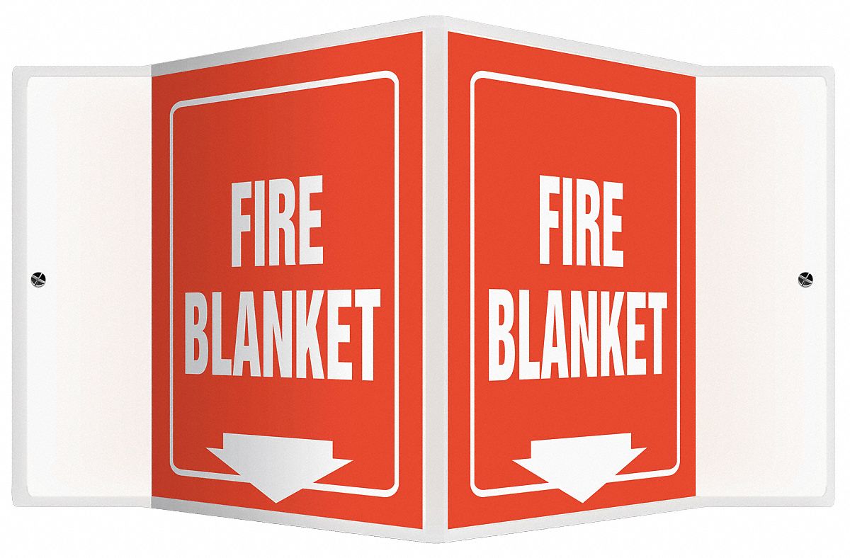 FIRE BLANKET SIGN, PLASTIC, V-SHAPED, ENGLISH, NOT RETROREFLECTIVE GRADE