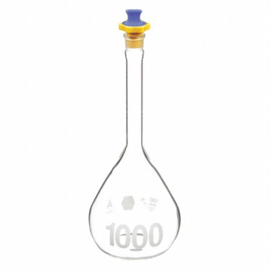 Borosilicate Glass ASTM Volumetric Flask with Glass Stopper, 1000