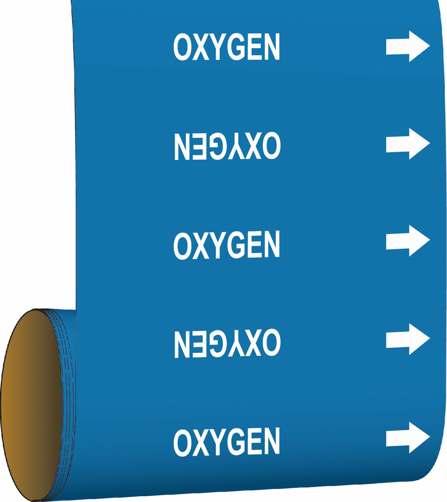 Pipe Marker: Oxygen, Blue, White, Fits 2 1/2 to 6 in Pipe O.D., 30 Pipe Markers, With Arrows