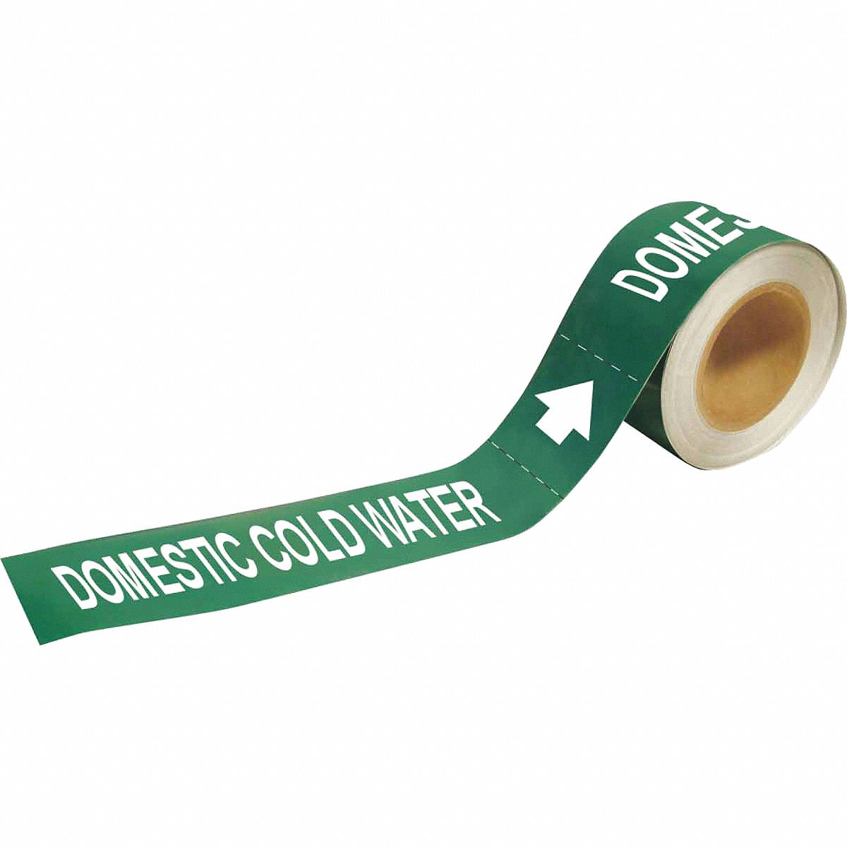 Pipe Marker: Domestic Cold Water, Green, White, Fits 2 1/2 to 6 in Pipe O.D., 25 Pipe Markers