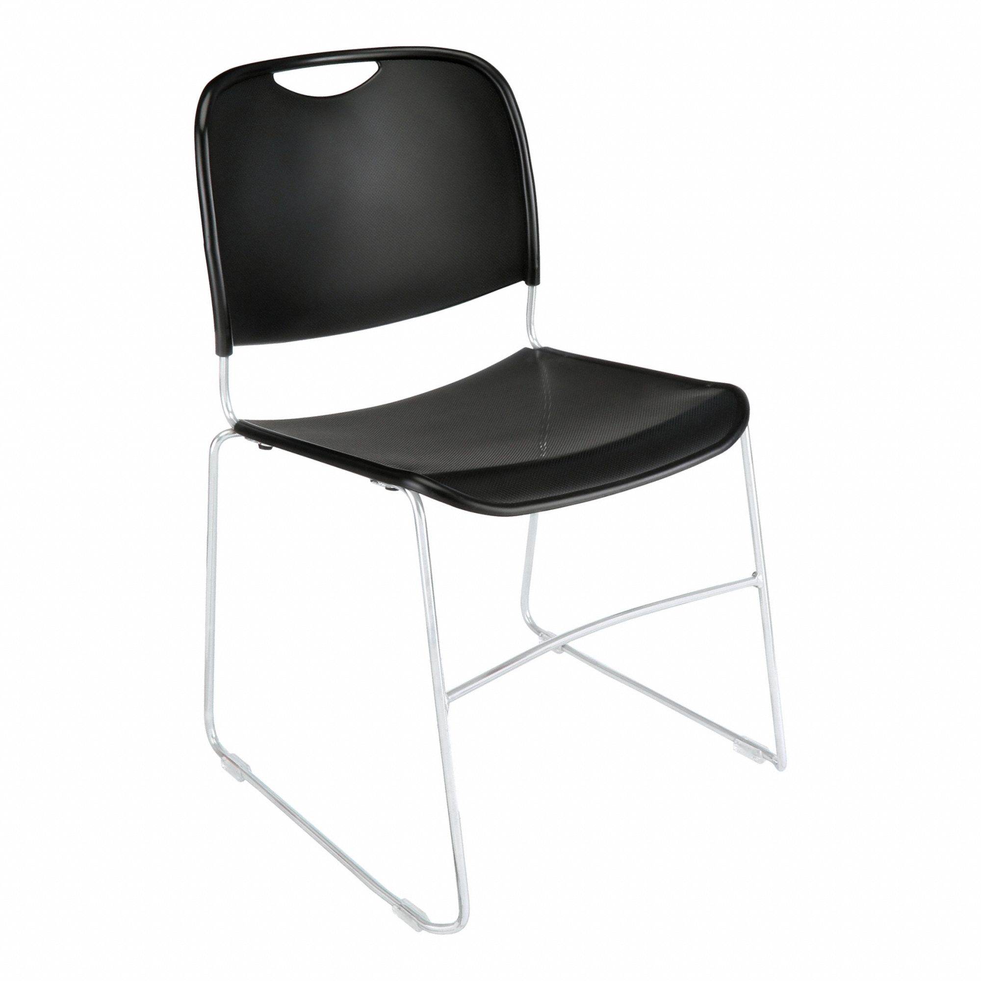 STACKING CHAIR, PLASTIC SEAT, STEEL FRAME, SEAT COLOUR BLACK, ARMLESS, CHROME, 4 PK