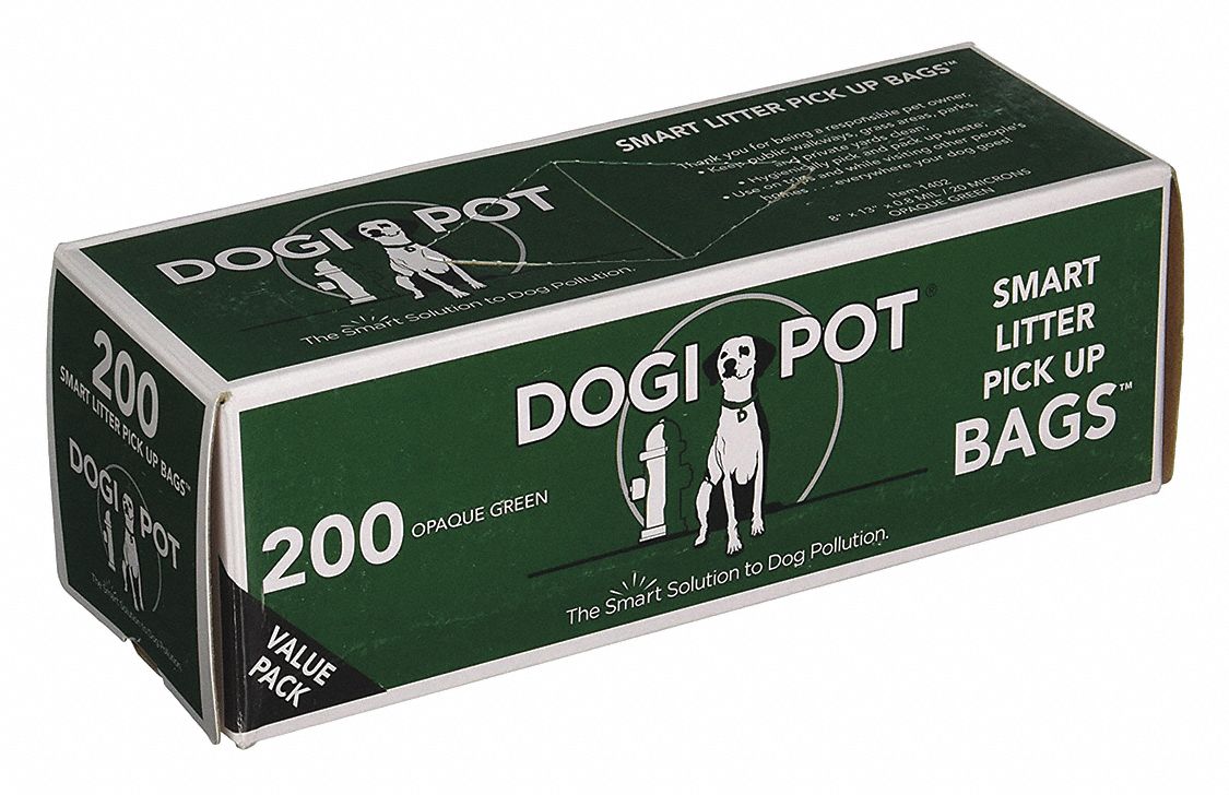 Pet Waste Bags: 8 oz Capacity, 8 in Wd, 13 in Ht, Green, Coreless Roll, Unscented, 30 PK
