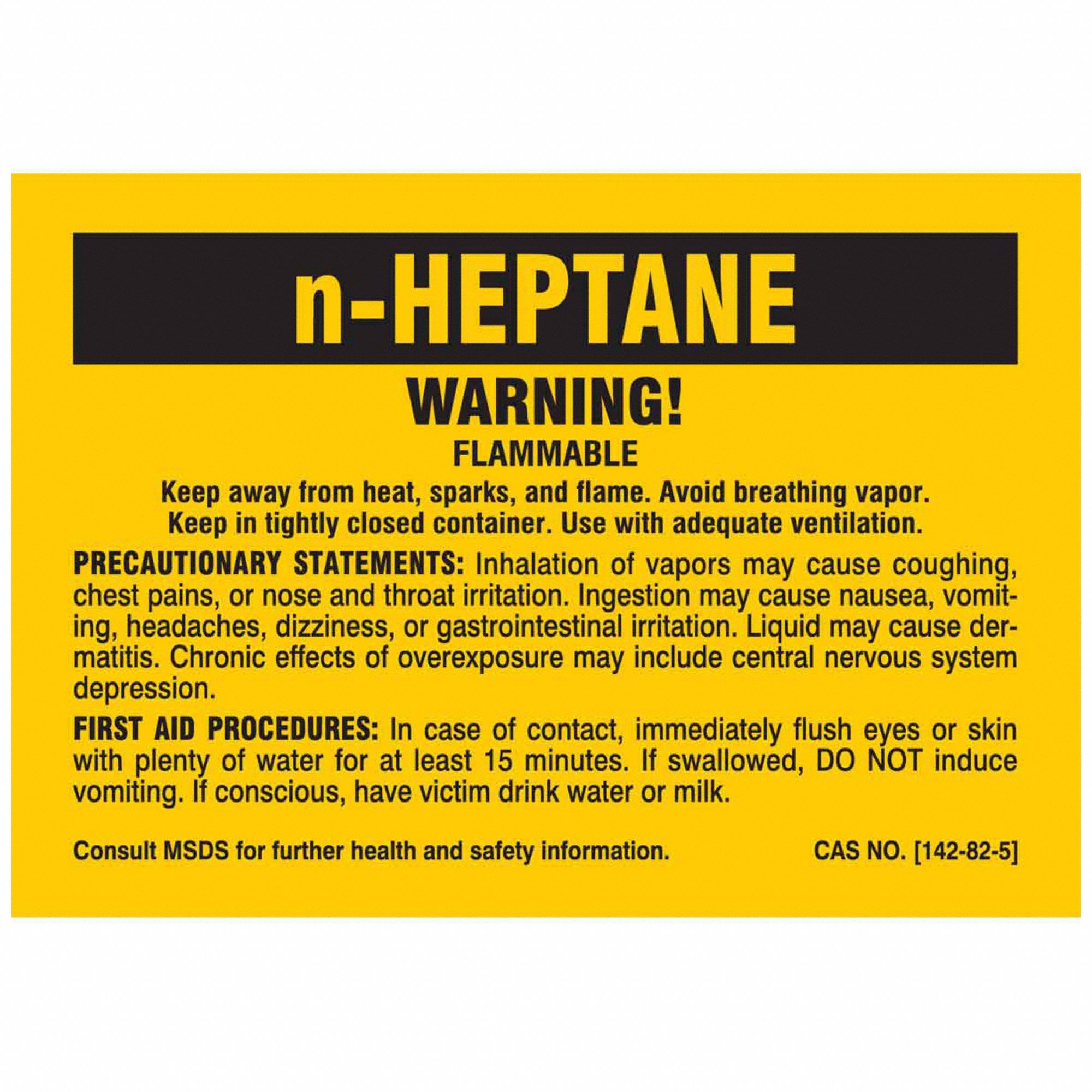 NFPA Label: n-Heptane, 2 in Ht, 2 7/8 in Wd, Polyester, Rectangle, English, 25 Labels, n-Heptane