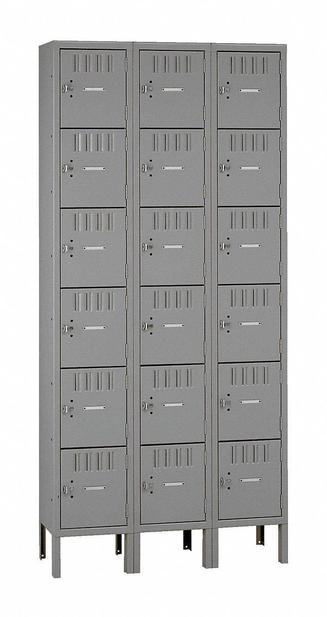 Box Locker Louvered 3 Wide 6 Tier Gray