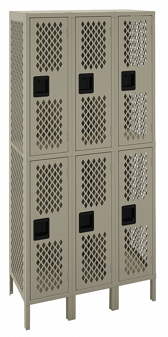 Wardrobe Locker: 36 in x 18 in x 78 in, Ventilated, 2 Tiers, 3 Units Wide, Padlock Hasp