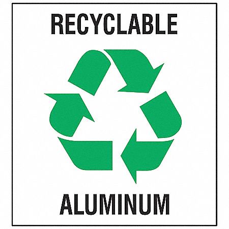 Recycle Label: Vinyl, Adhesive Sign Mounting, 10 in x 10 in Nominal Sign Size, 0.004 in Thick, 5 PK