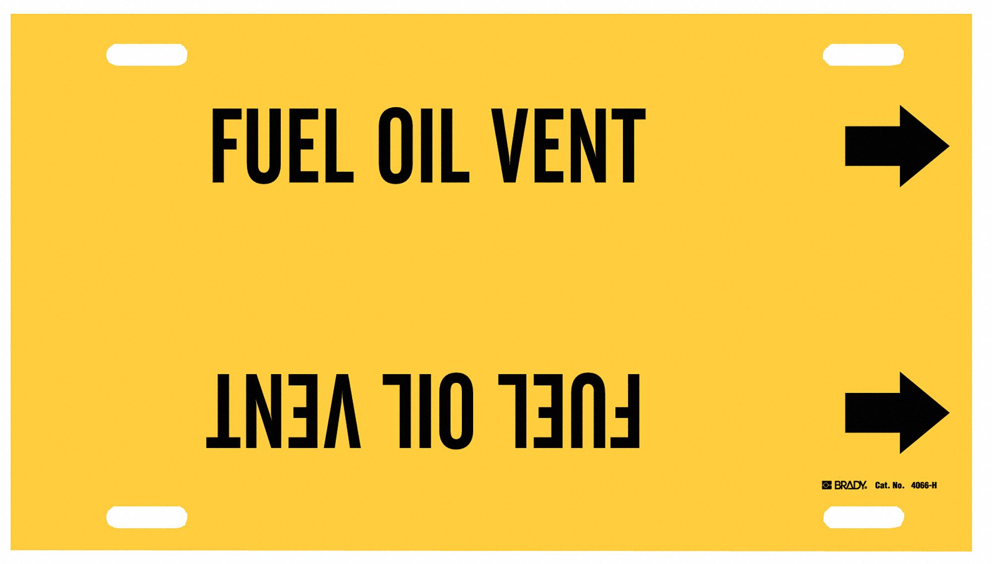 Pipe Marker: Fuel Oil Vent, Yellow, Black, Fits 10 to 15 in Pipe O.D., 1 Pipe Markers, With Arrows