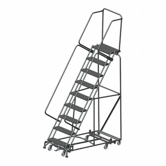 9-Step Rolling Ladder, Perforated Step Tread, 123 in Overall Height ...