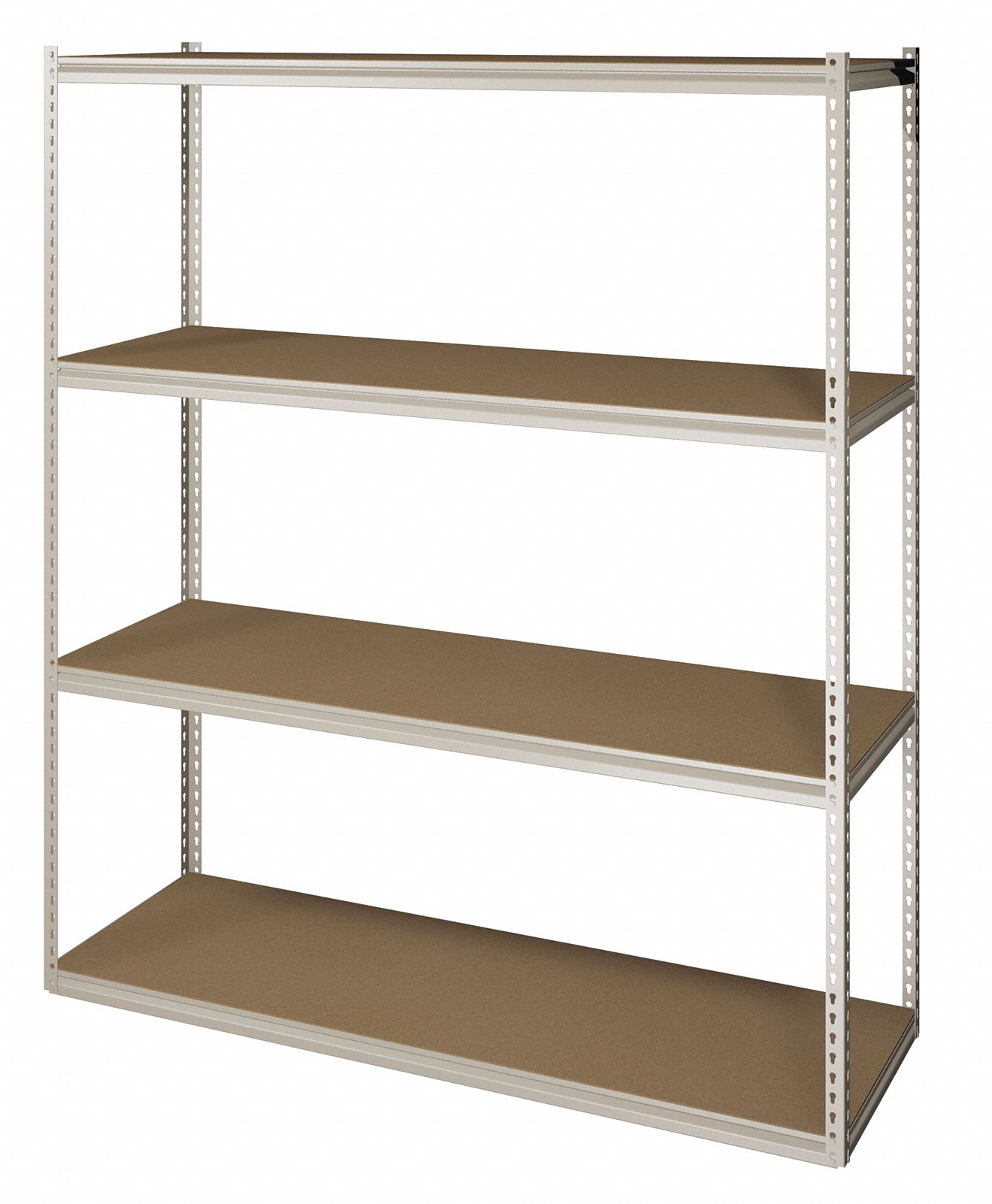 Boltless Shelving: Starter, Medium-Duty, 60 in x 24 in, 84 in Overall Ht, 4 Shelves, Open