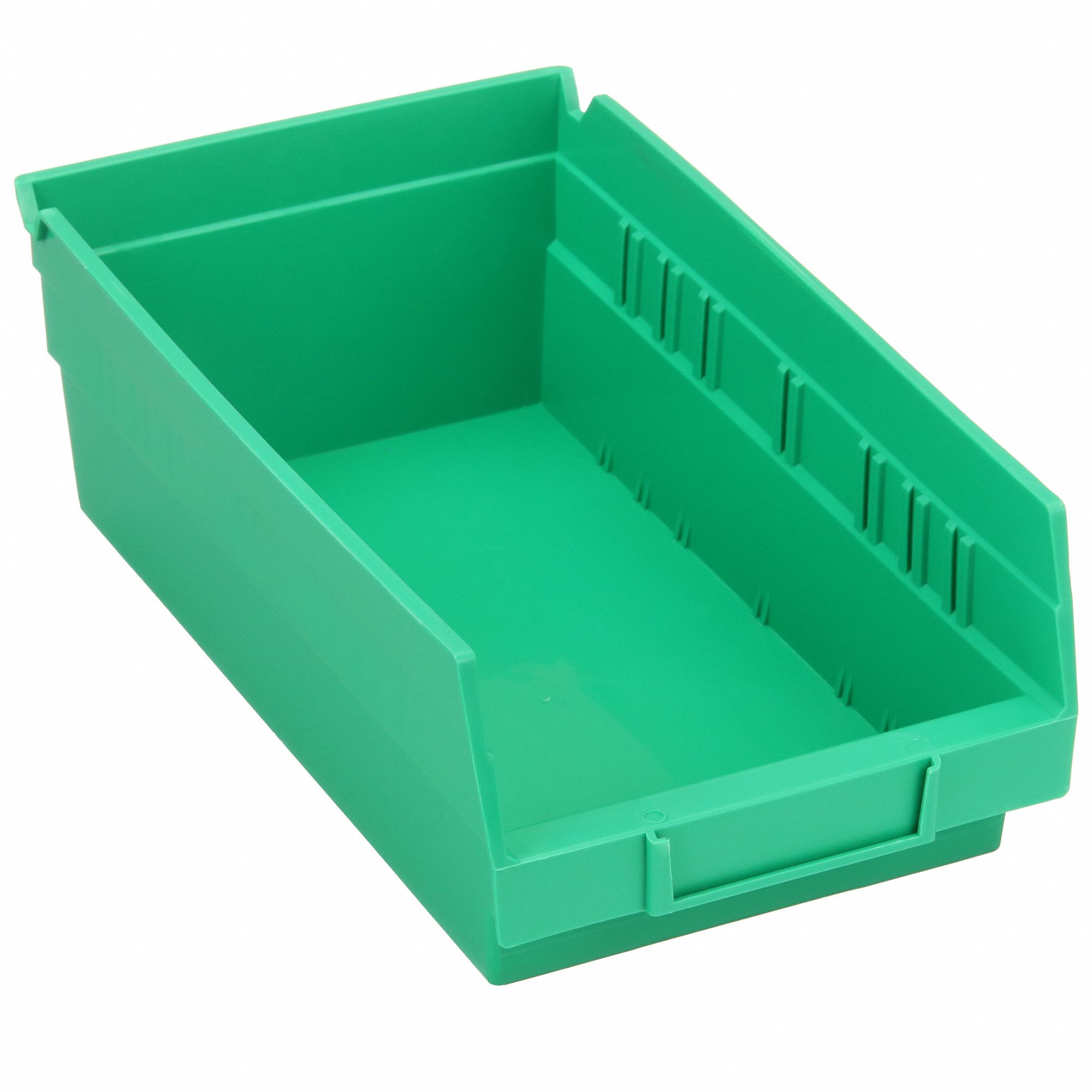 Shelf Bin: 11 5/8 in Overall Lg, 6 5/8 in x 4 in, Green, Nesting Capable