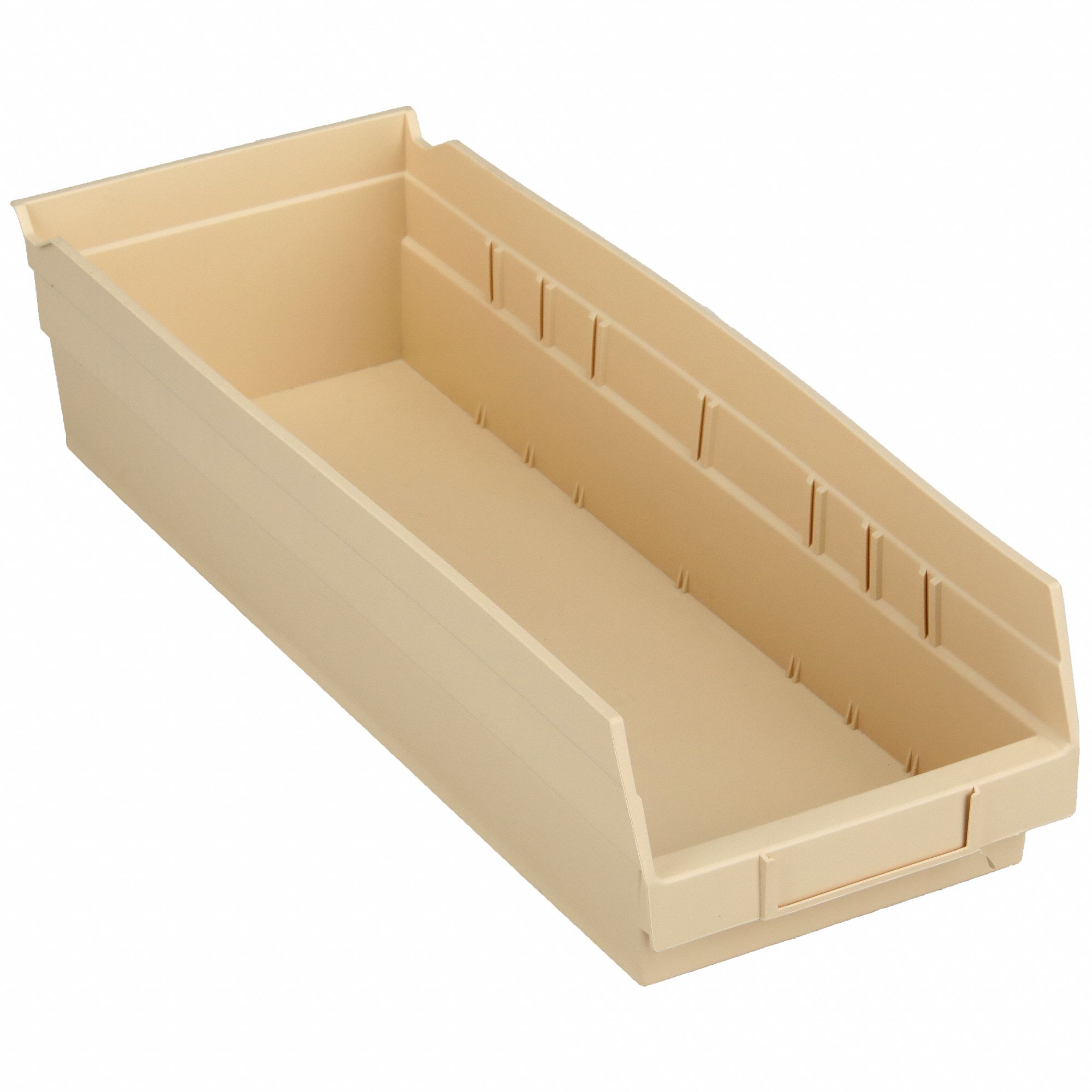 Shelf Bin: 17 7/8 in Overall Lg, 6 5/8 in x 4 in, Beige, Nesting Capable