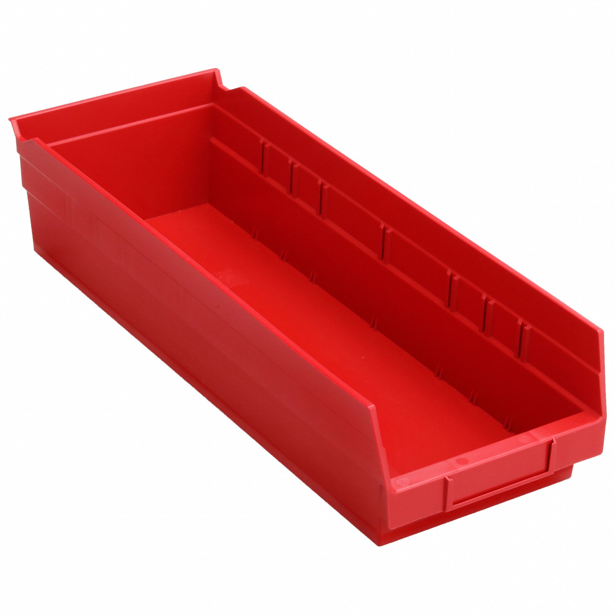 Shelf Bin: 17 7/8 in Overall Lg, 6 5/8 in x 4 in, Red, Nesting Capable