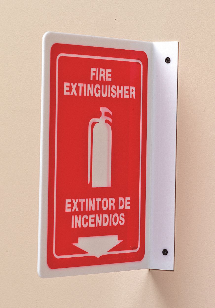 Fire Extinguisher Sign,12 x 9In,WHT/R