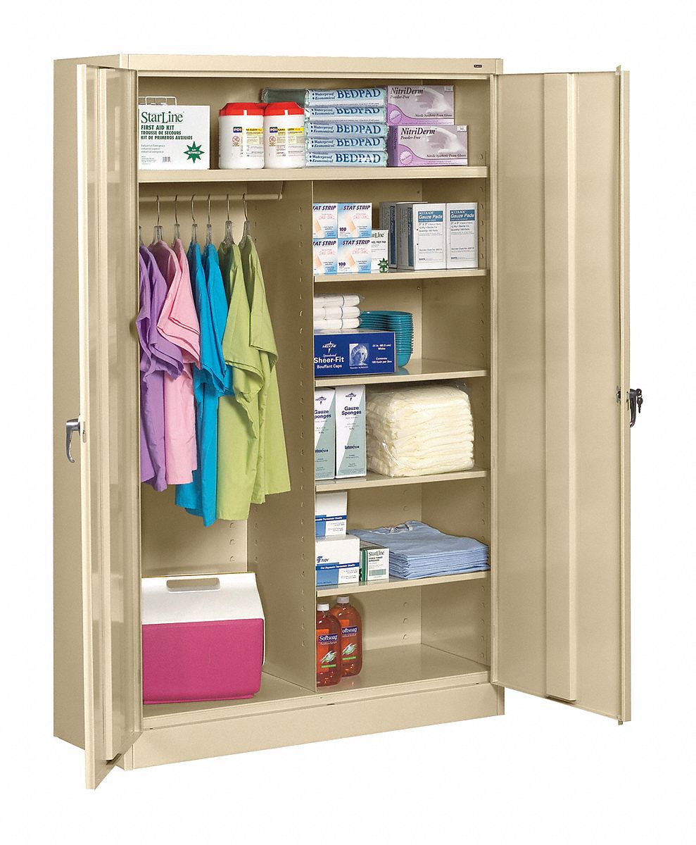 Storage Cabinet: 48 in x 18 in x 78 in, 5 Shelves, Swing Handle & Keyed, 22 ga Panel, Adj