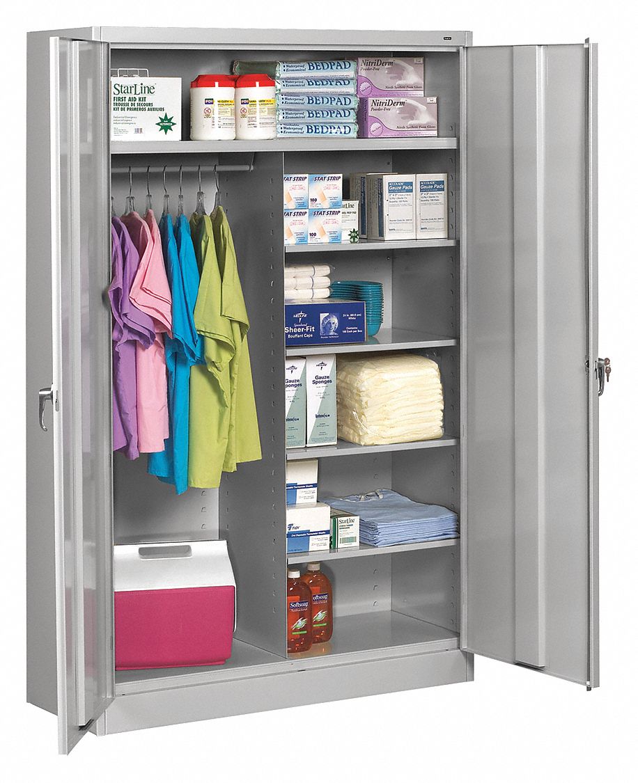 STORAGE CABINET, 48 IN X 18 IN X 78 IN, 5 SHELVES, SWING HANDLE/KEYED, 20 GA PANEL, ADJUSTABLE