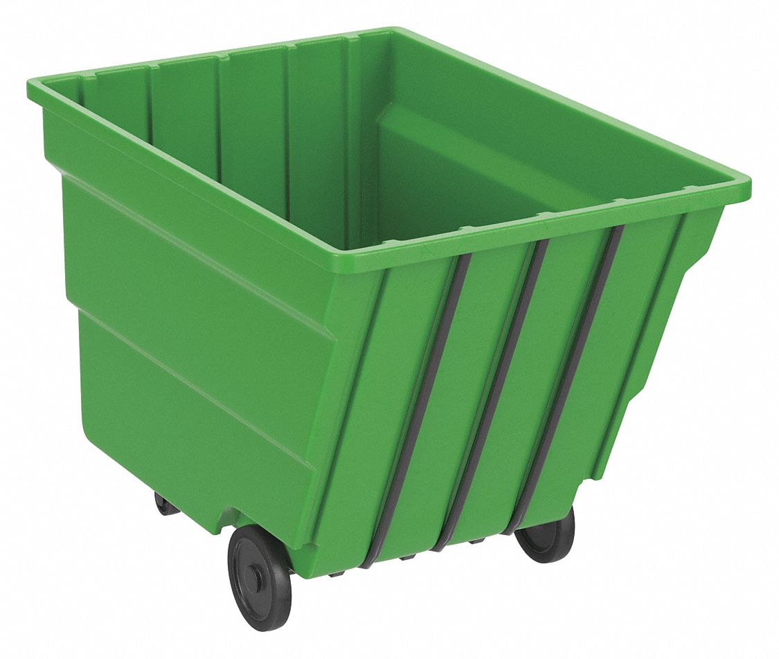 General Purpose Plastic Tilt Truck: 59 cu ft Cubic Foot Capacity, Green, Raised